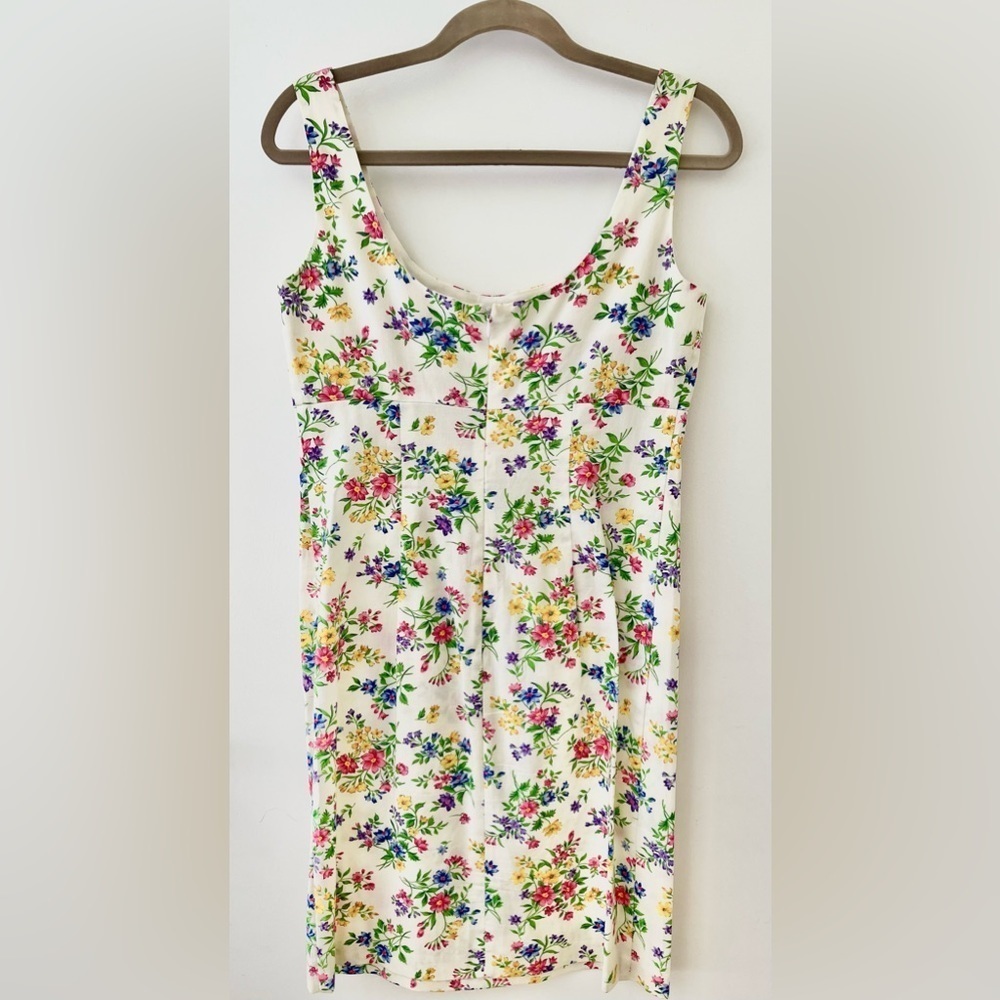 Vintage Dress Y2K Mini White Bright Floral Sleeveless Pleated Bust Sundress 4/S - Picture 5 of 7